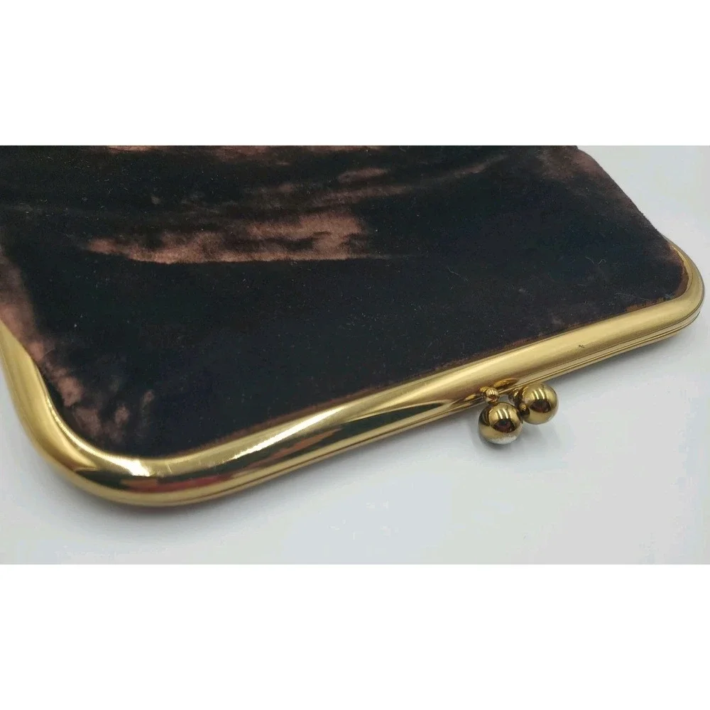 Vtg JR USA Velour Evening Hand Bag‎ Purse Clutch Large Folding Kiss Lock Brown
